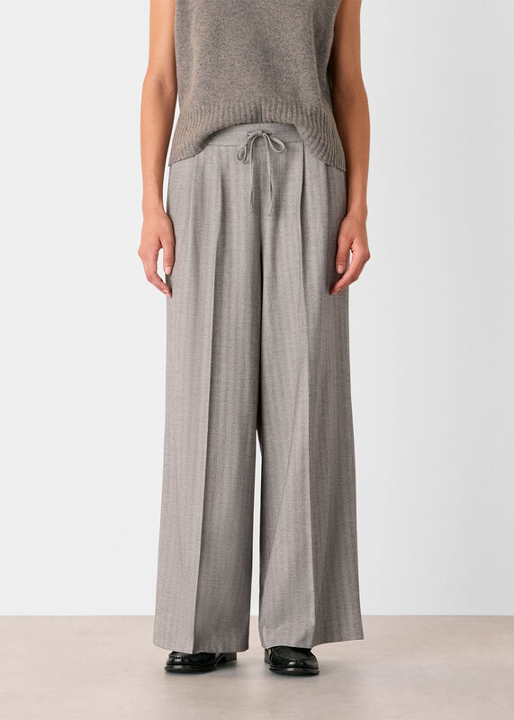 Grey Petite Herringbone Wide Leg Trouser
