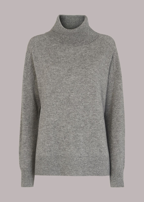 Grey Cashmere Turtleneck Sweater