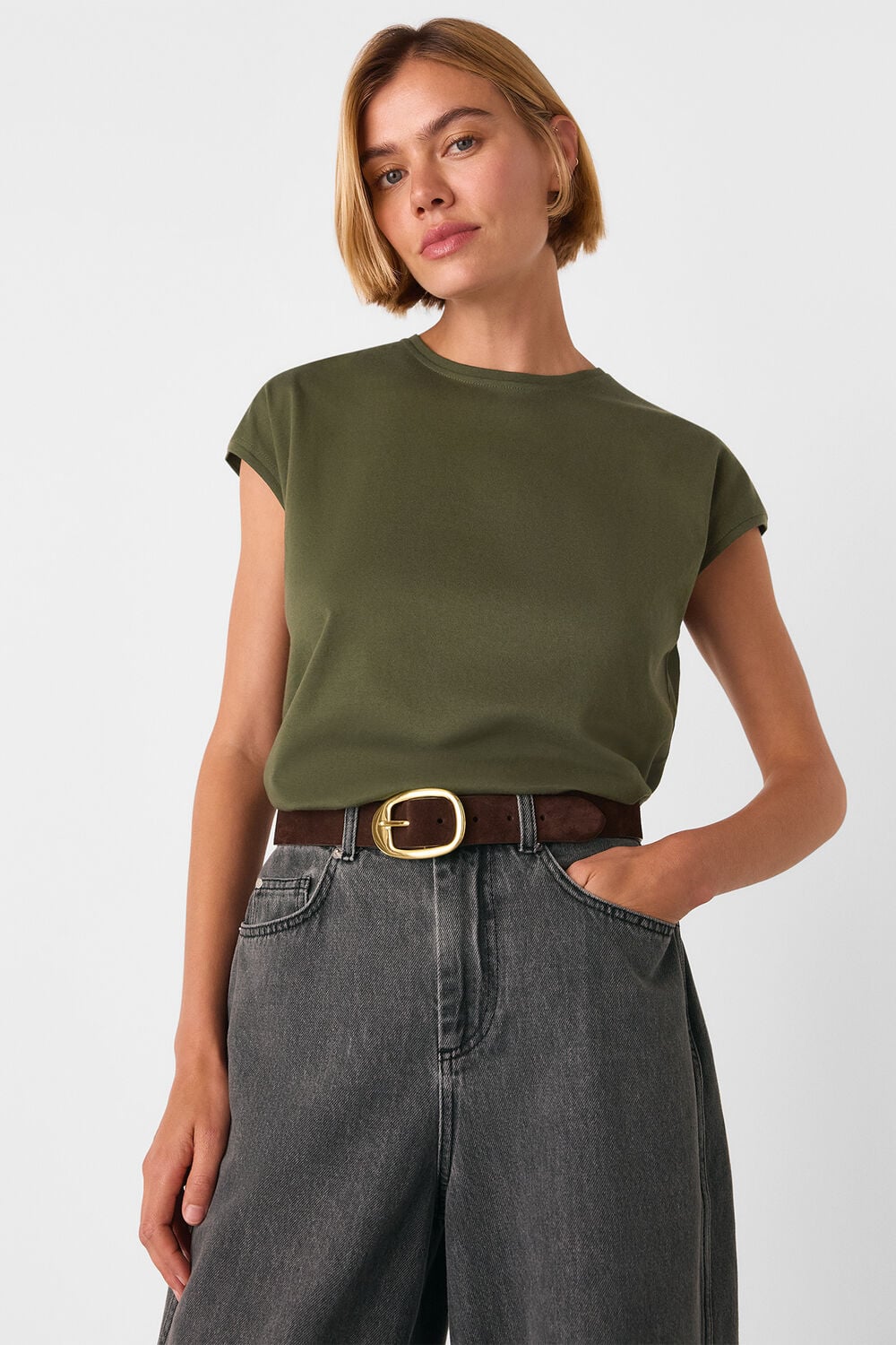 Khaki Cap Sleeve Tee
