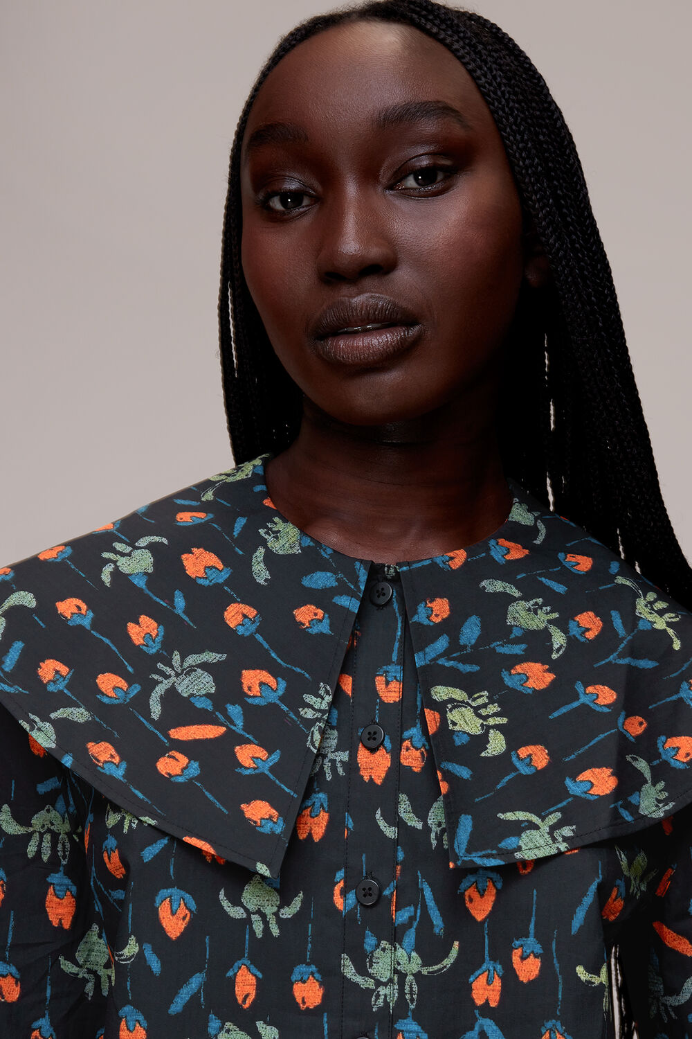 Tulips Print Collar Top