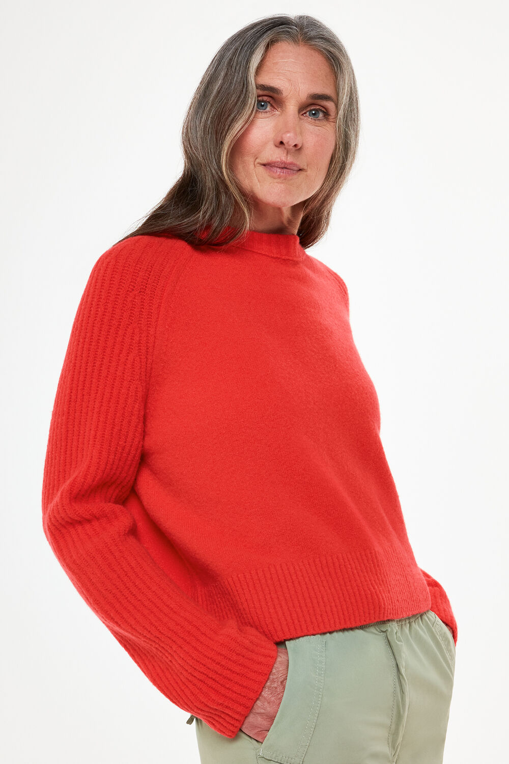 Red Anna Wool Mix Crew Knit