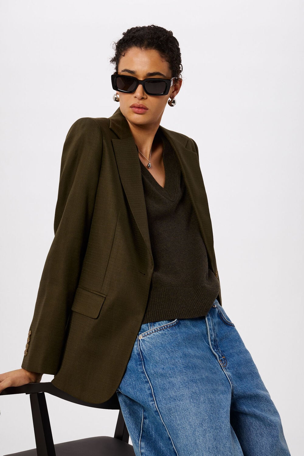 Khaki Relaxed Hopsack Blazer