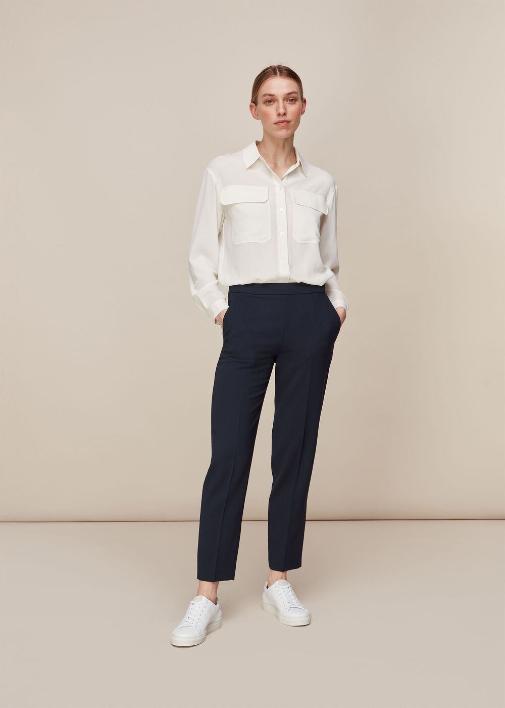 Navy Anna Elasticated Waist Pants&nbsp;