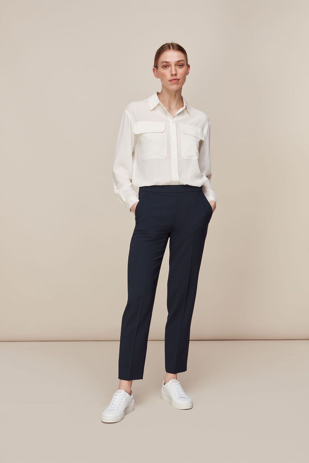 Navy Anna Elasticated Waist Pants&nbsp;