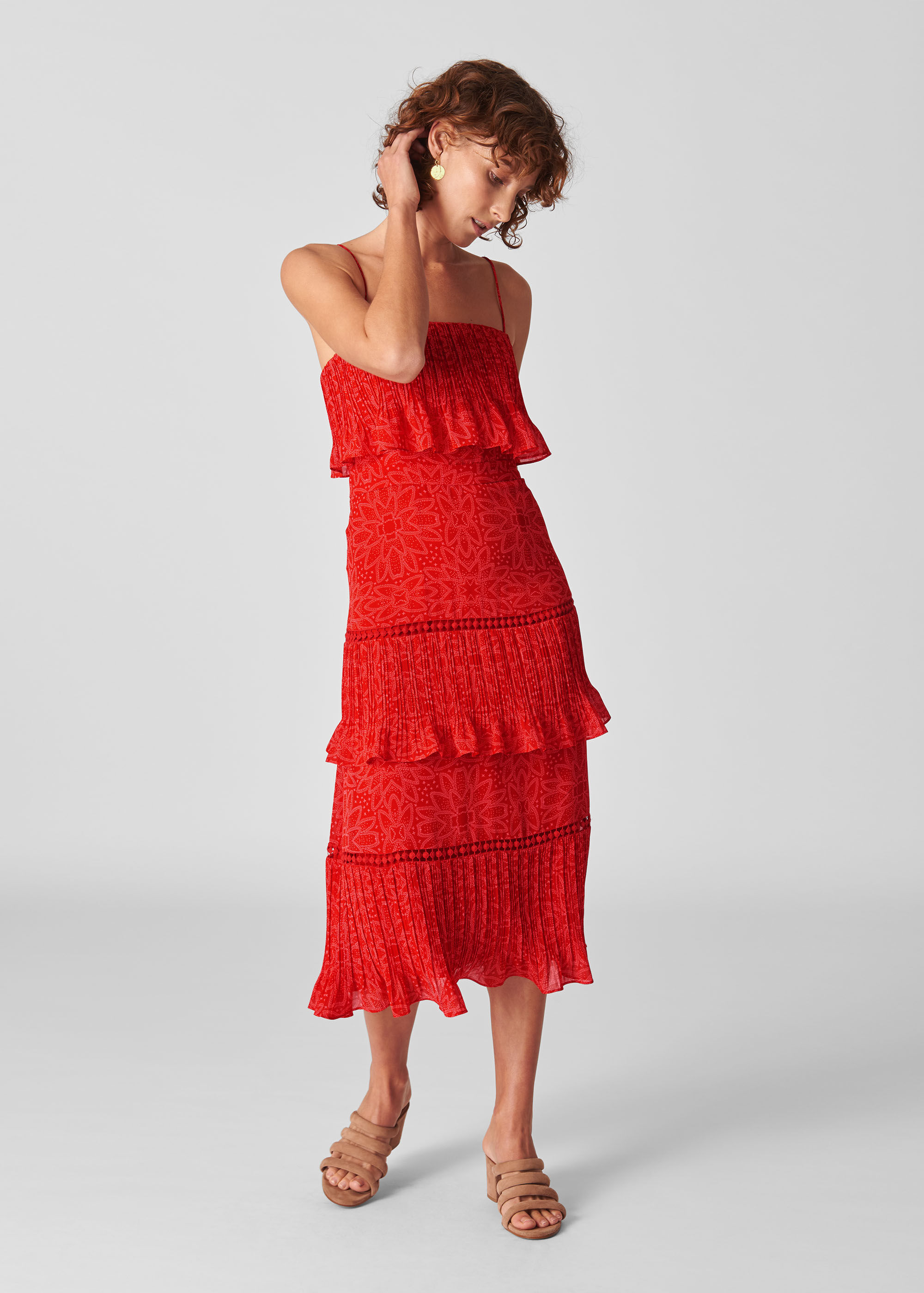 Red tiered midi dress 2025