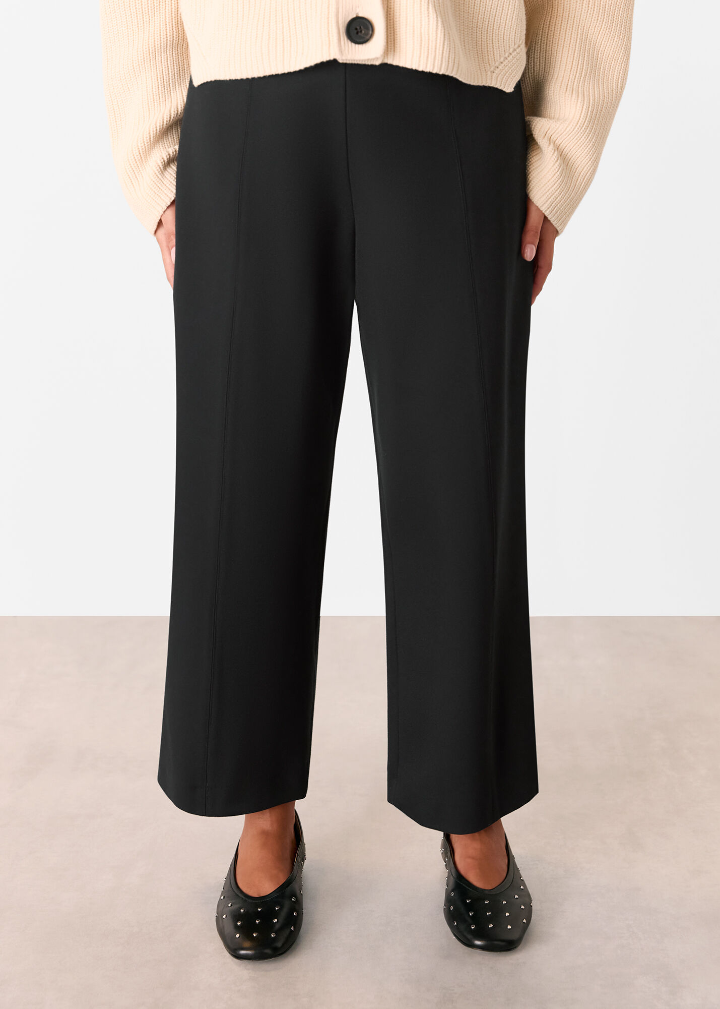 Black Flat Front Crop Trouser | WHISTLES | Whistles US |