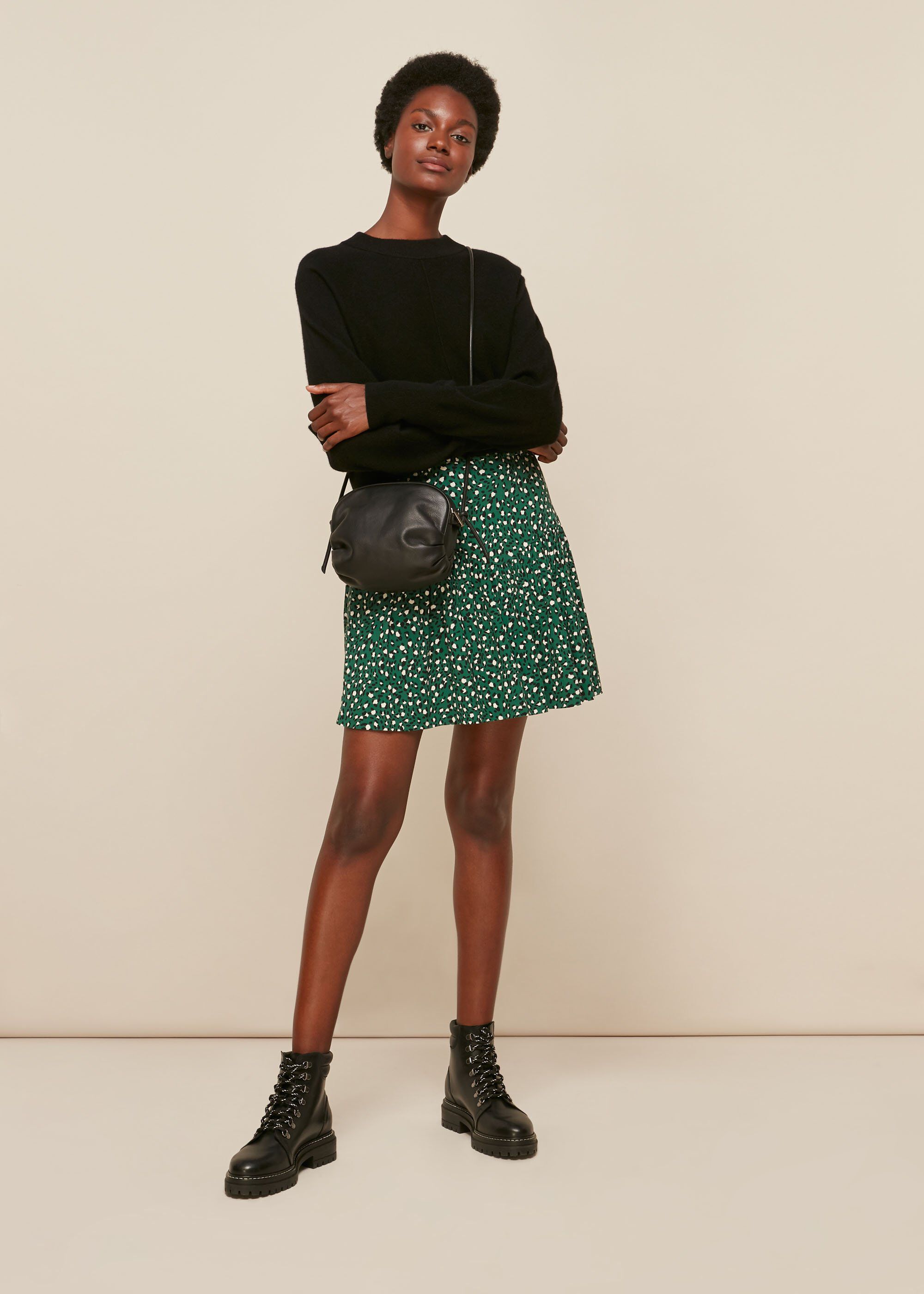 Green/Multi Wild Leopard Flippy Skirt | WHISTLES | Whistles US |
