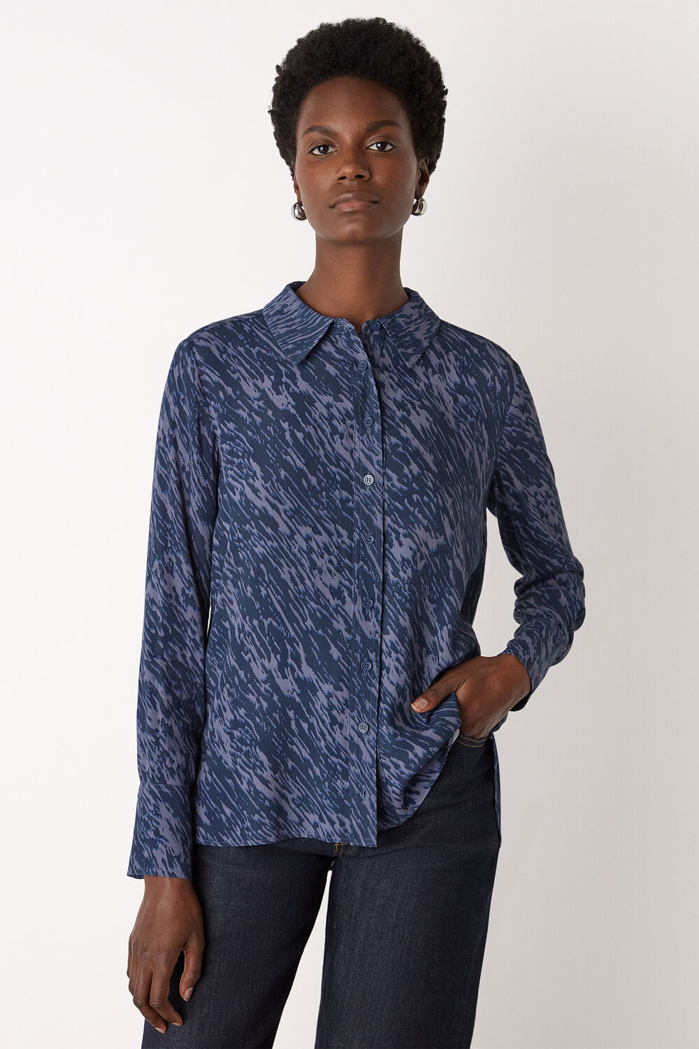 Blue Abstract Marks Collared Shirt