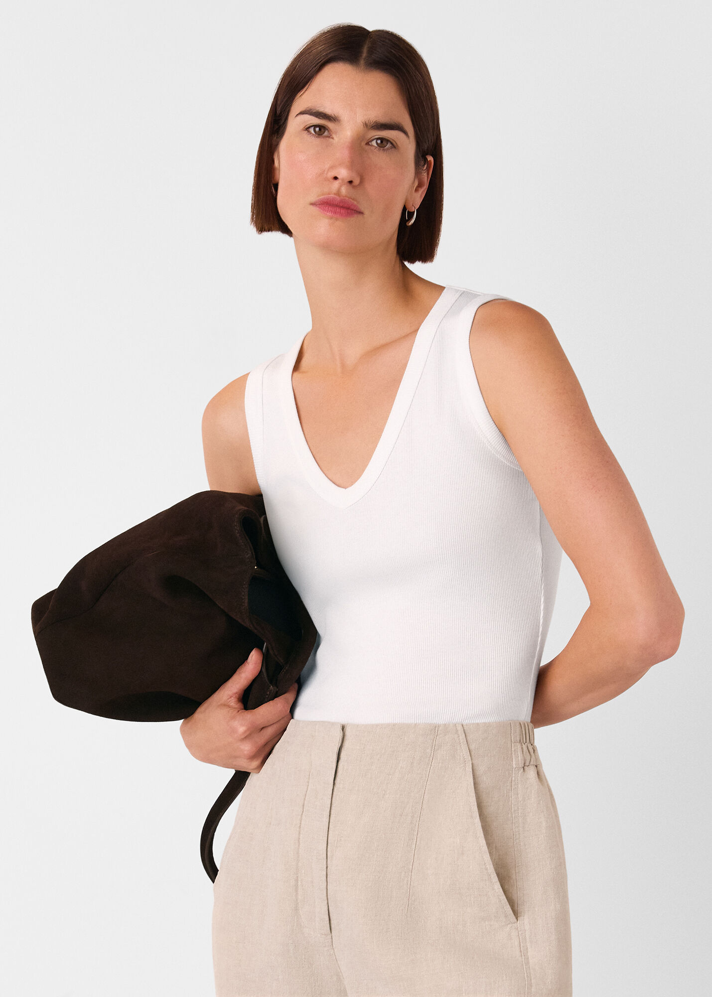 White Ellis V Neck Jersey Vest | WHISTLES | Whistles US |