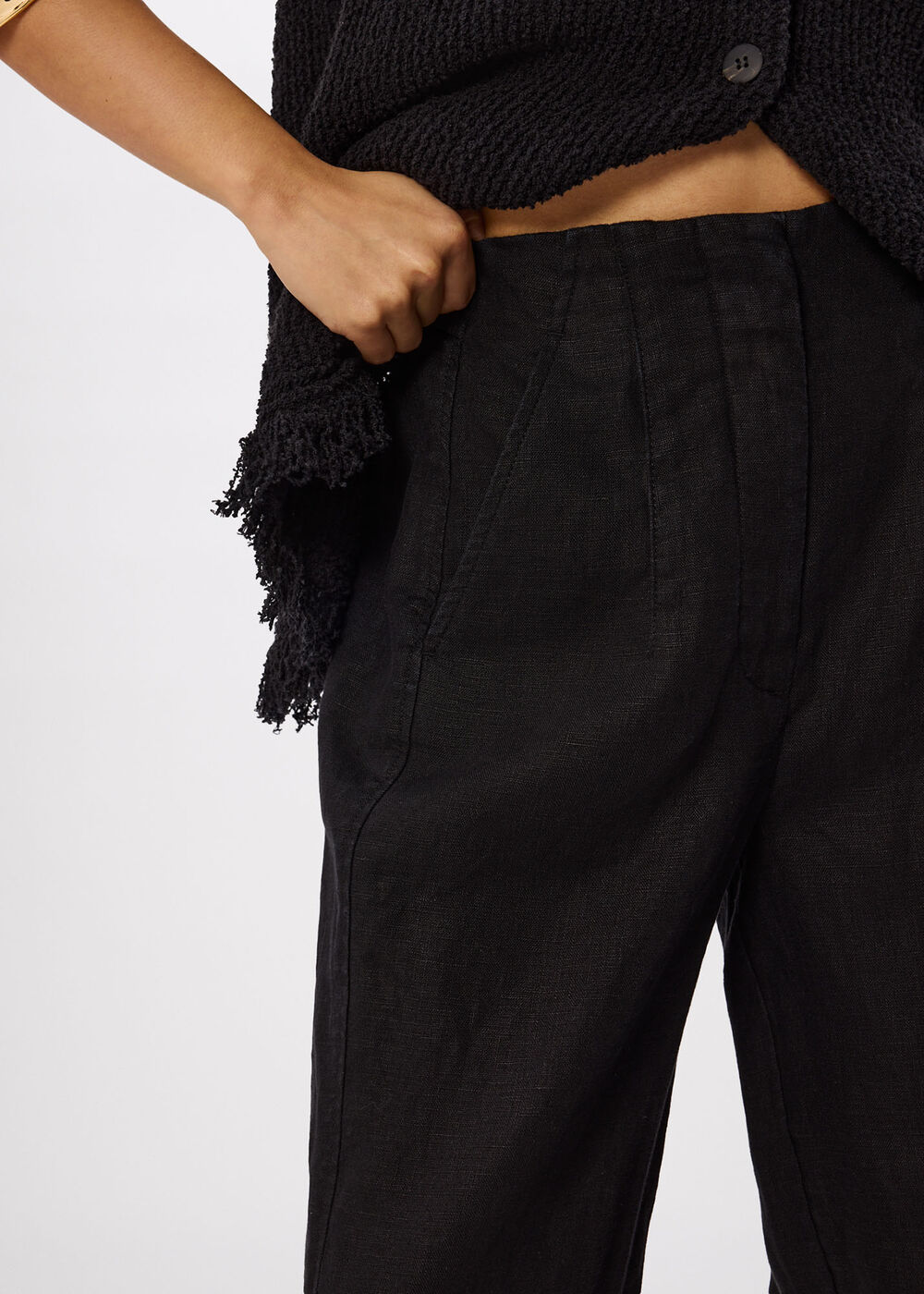 Petite Linen Barrel Leg Trouser