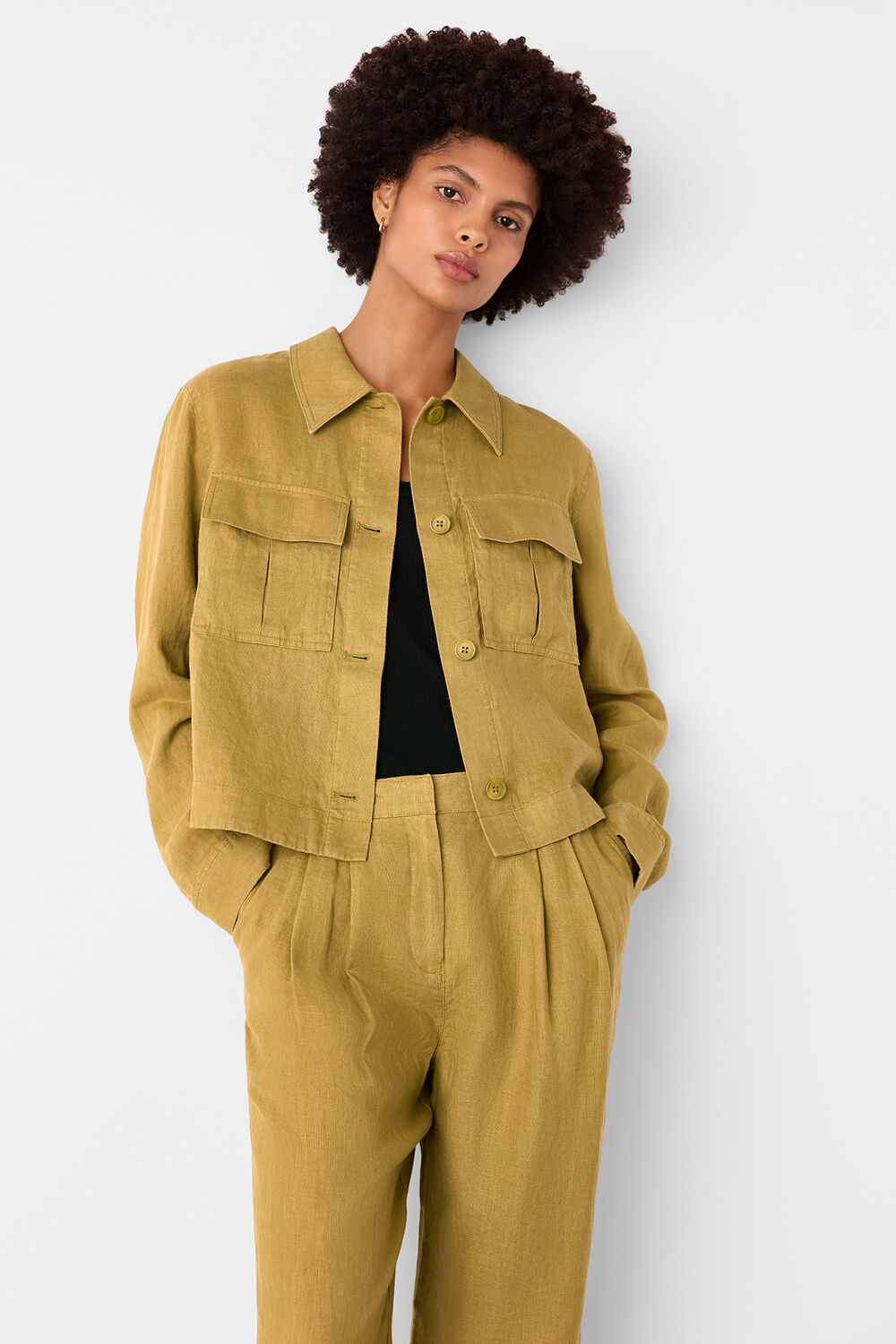 Olive Abby Linen Casual Jacket