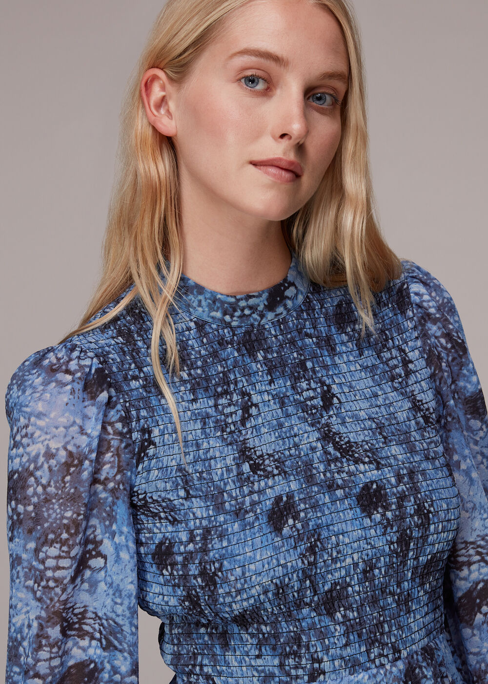 Snow Flurry Shirred Midi Dress