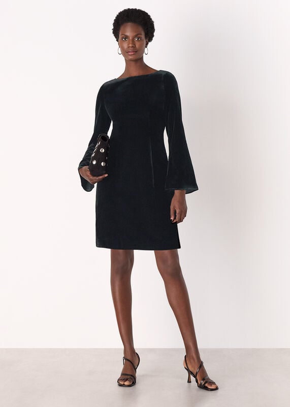 Black Velvet Flare Sleeve Dress