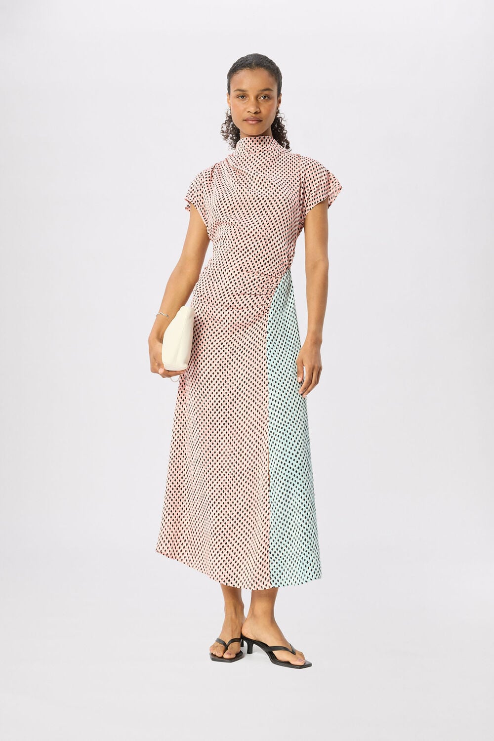 Pink Petite Graphic Check Cowl Neck Dress
