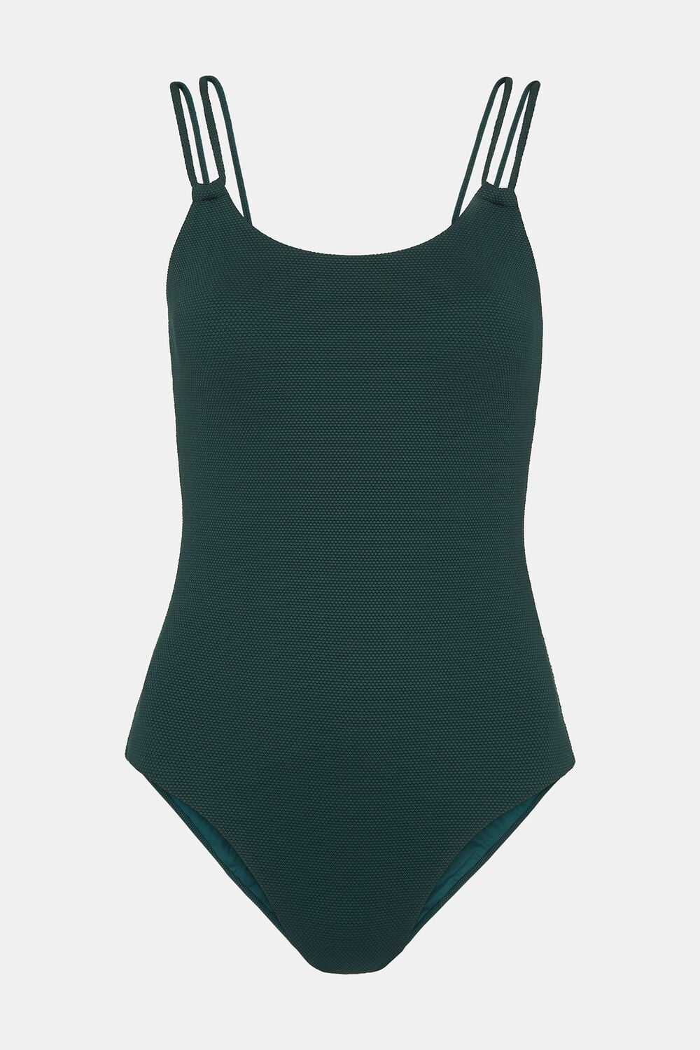 Dark Green Double Strap Textured Swimsuit
