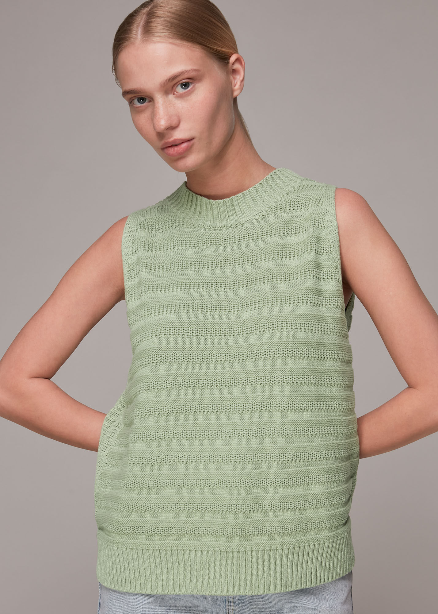 Women's Sage Green Stitch Detail Sweater Vest | Whistles US |