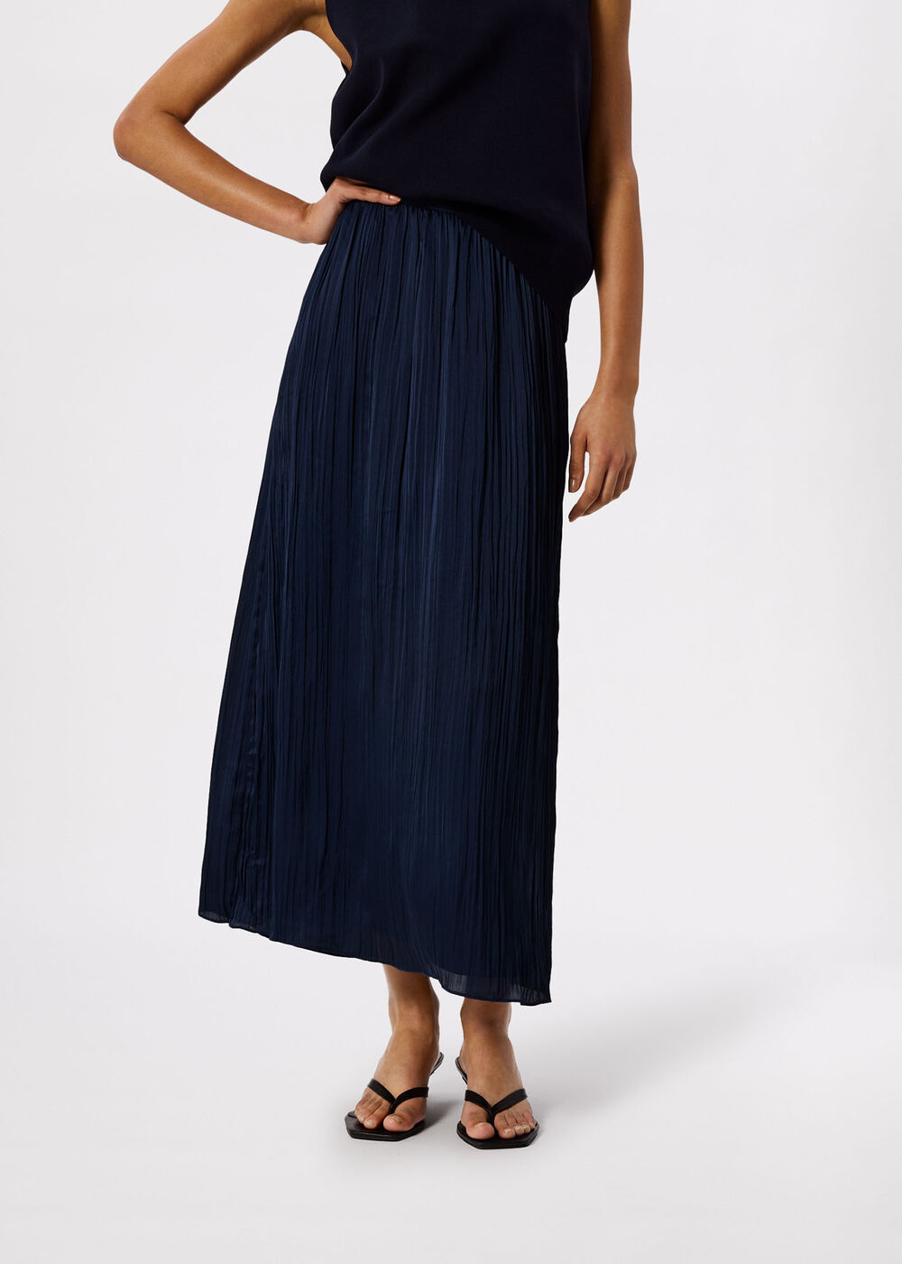 Plisse Column Midi Skirt