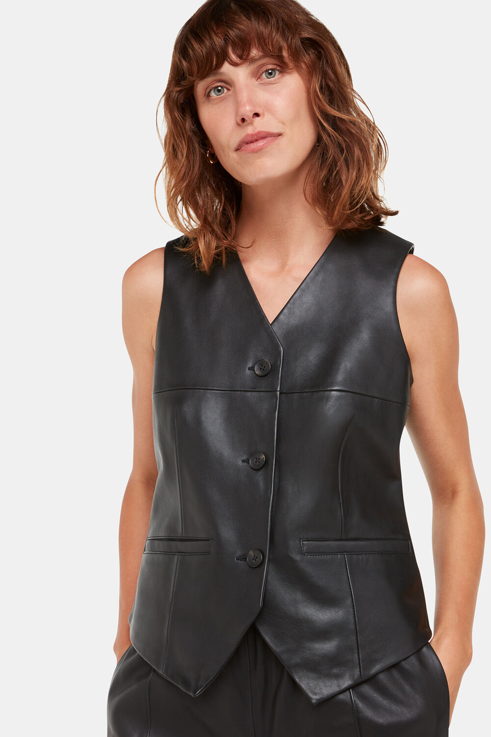 Black Catrin Leather Waistcoat