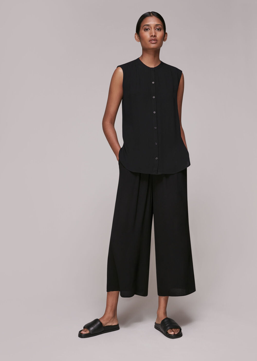 Crinkle Button Front Tank Top