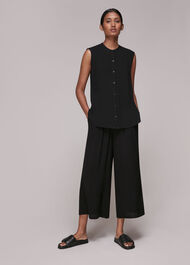 Crinkle Button Front Tank Top
