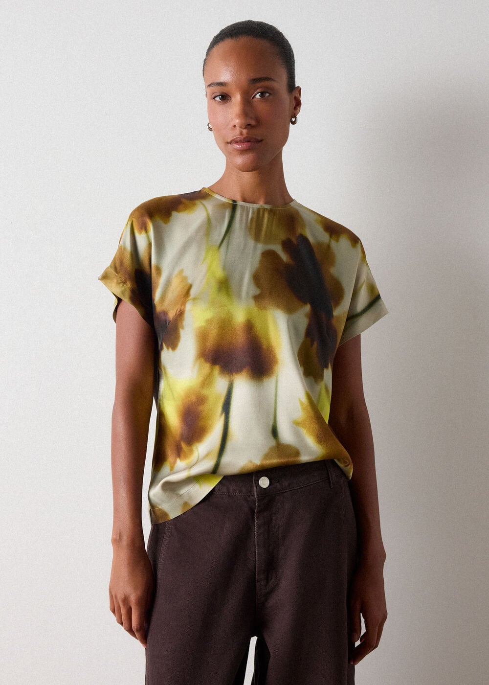 Yellow Floral Stem Viscose Blouse