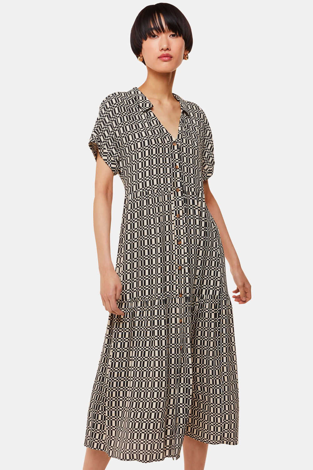 Black Link Check Print Dress
