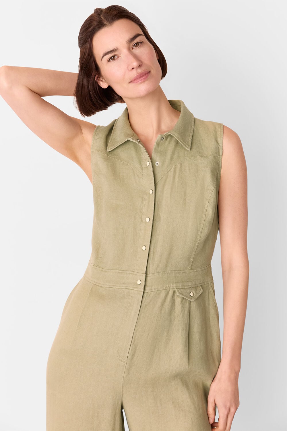 Neutral Ellis Western Linen Jumpsuit