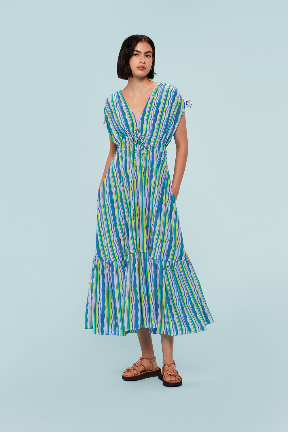 Multicolour Wiggle Stripe Silk Dress