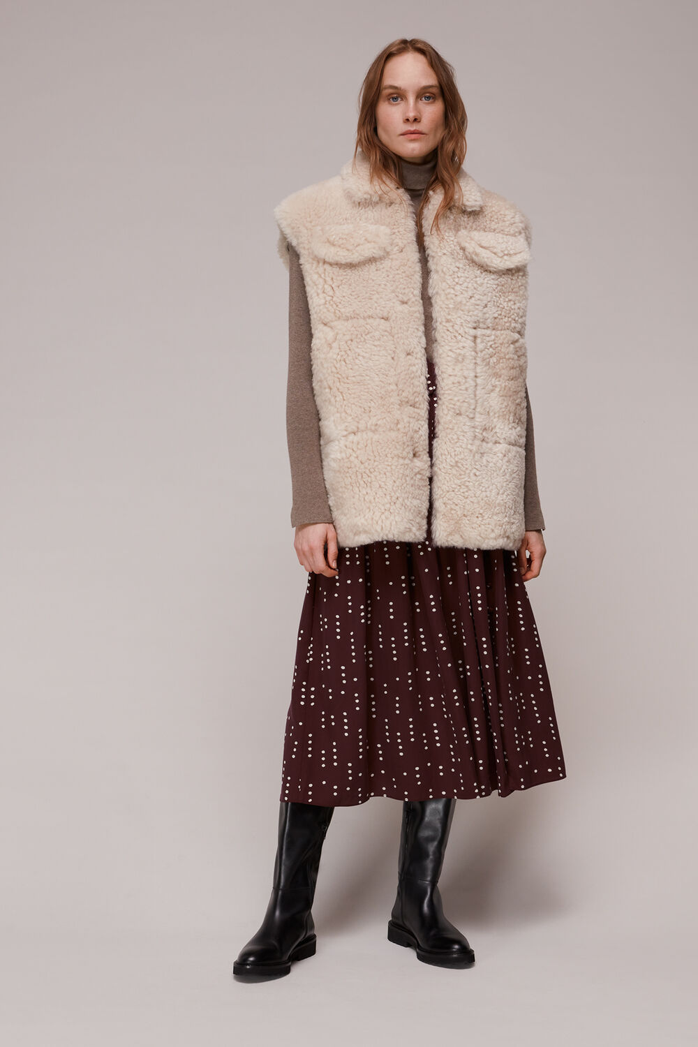 Dash Dot Belted Midi Skirt