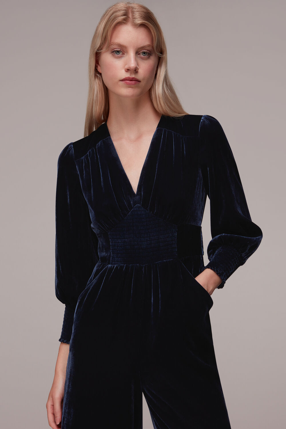 Maisey Shirred Velvet Jumpsuit