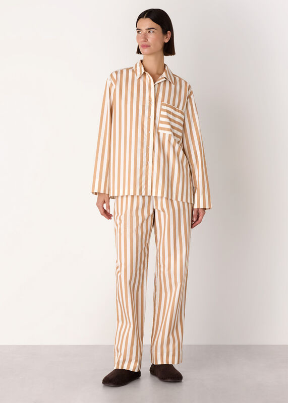 Ivory Cotton Stripe Pajama Shirt 