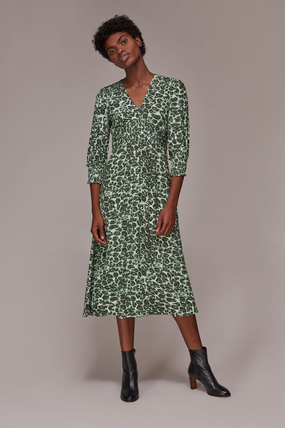 Clouded Leopard Shirred Dress