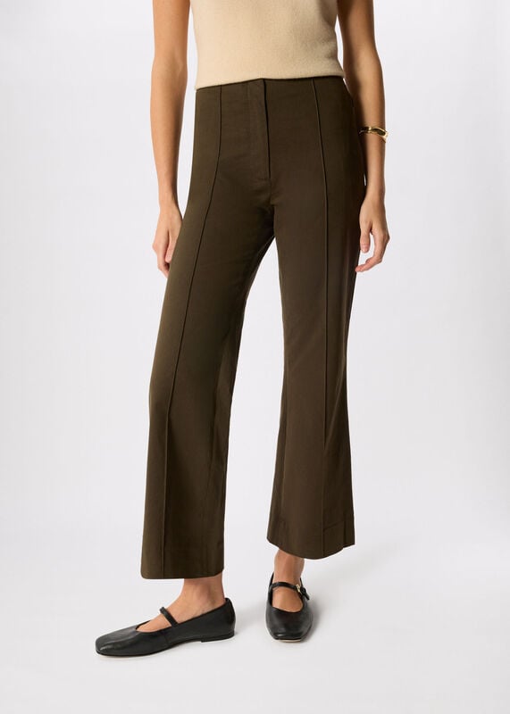 Khaki Pintuck Kickflare Trouser