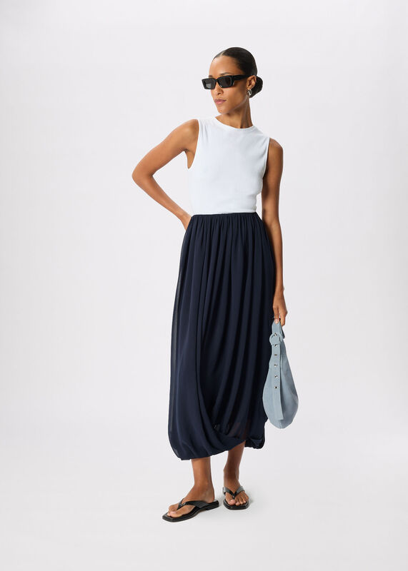 Navy Draped Bubble Hem Skirt