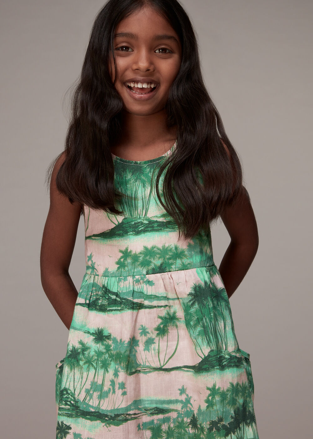 Waving Palms Poppy Linen Dress