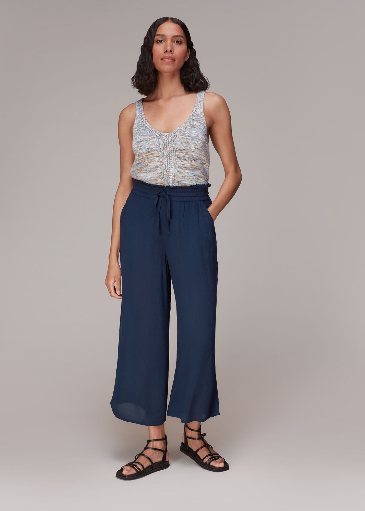 Buy Women Navy Blue Regular Fit Solid Cropped Trousers online  Looksgudin