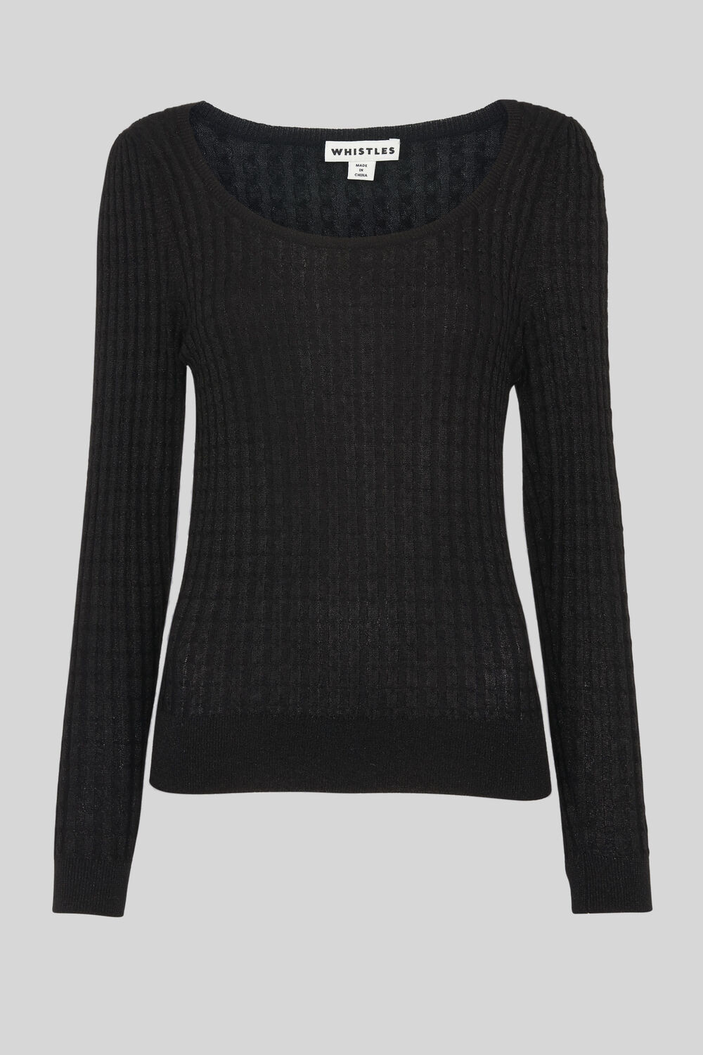 Scoop Neck Sparkle Cable Knit Black