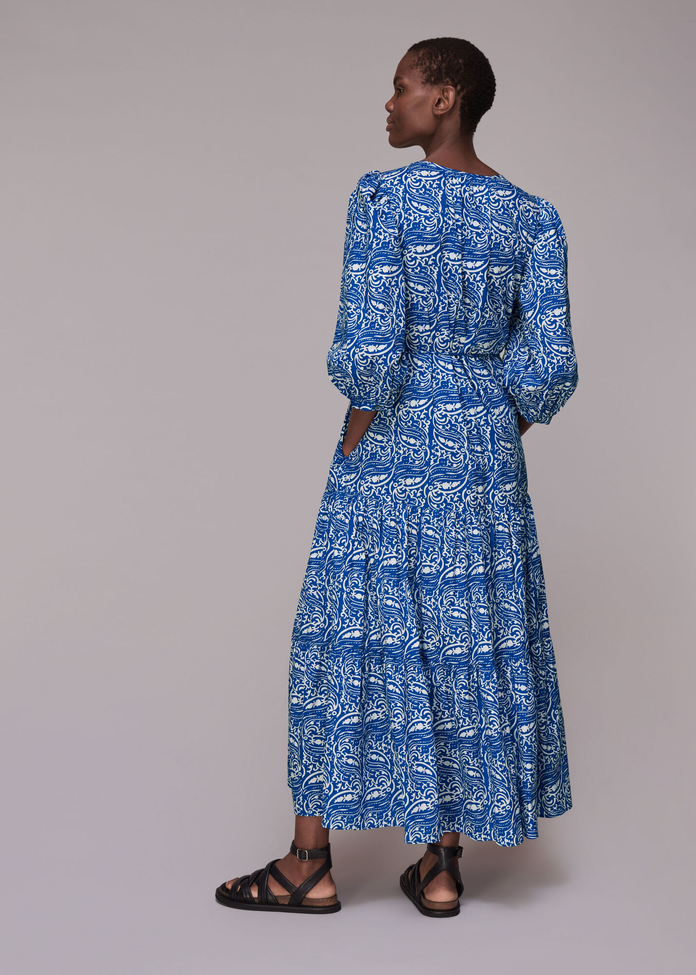 Blue/Multi Chaina Print Trapeze Dress | WHISTLES