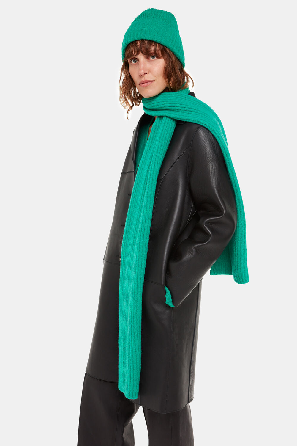 Green Wool Mix Rib Scarf