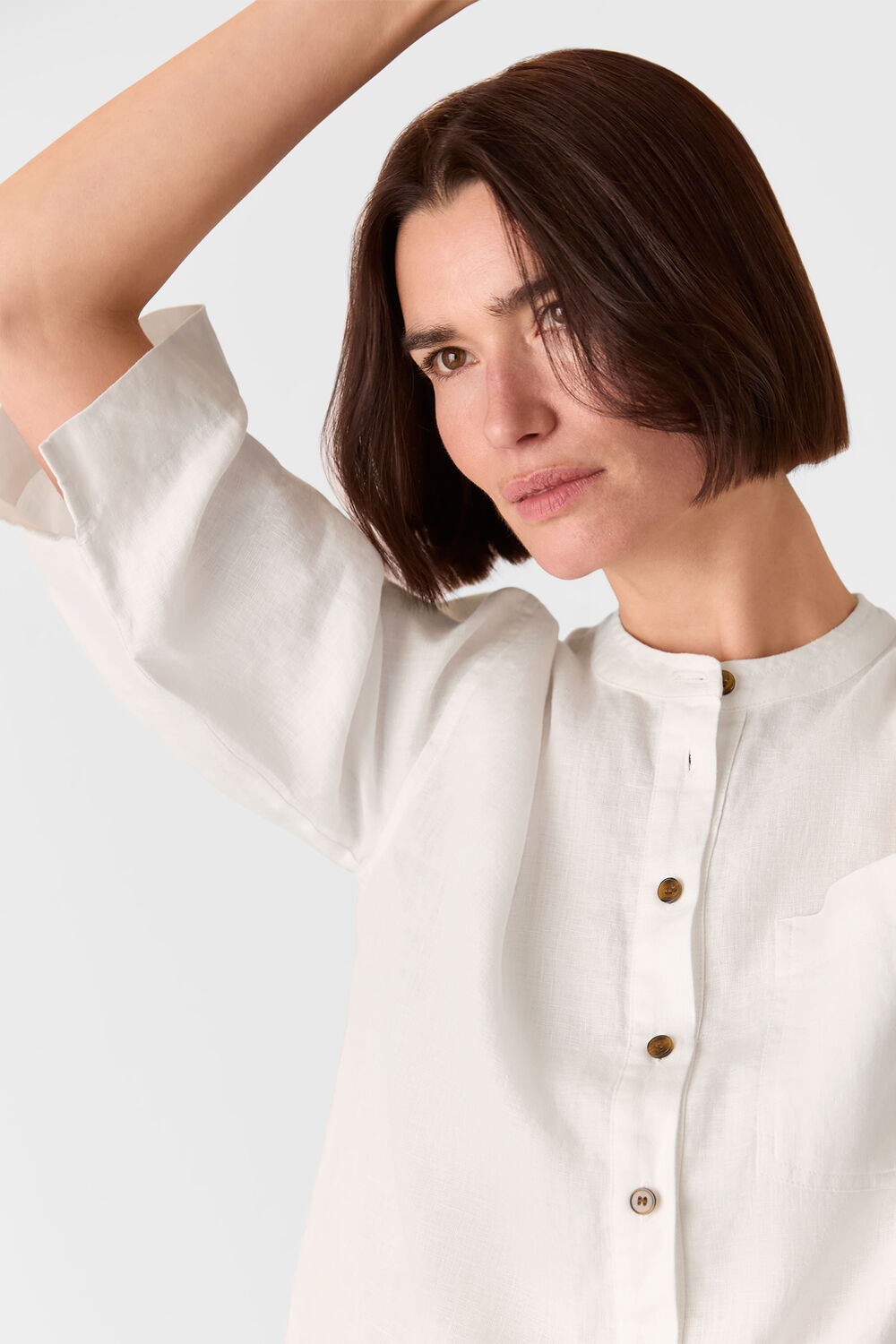 Linen Grandad Collar Shirt