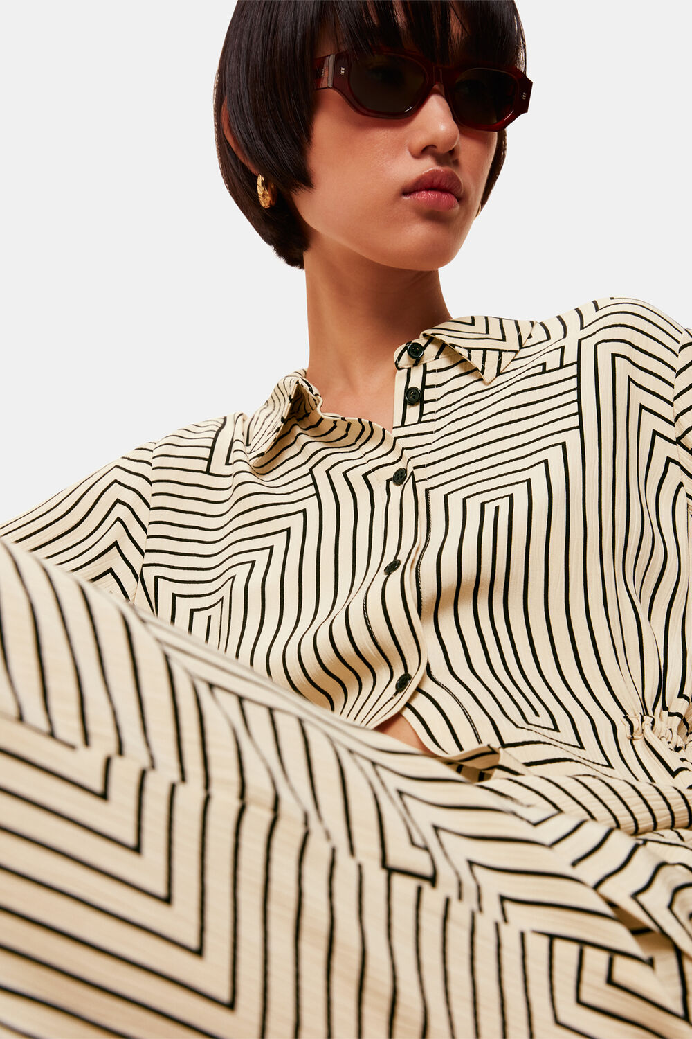 Angled Stripe Tie Detail Shirt