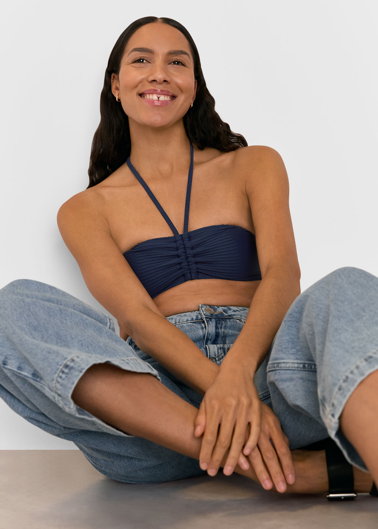 Mixed Rib Halter Bikini Top