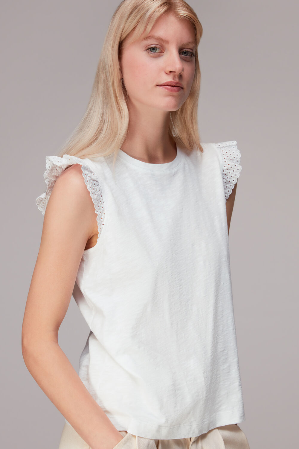 Broderie Frill Sleeve Tee