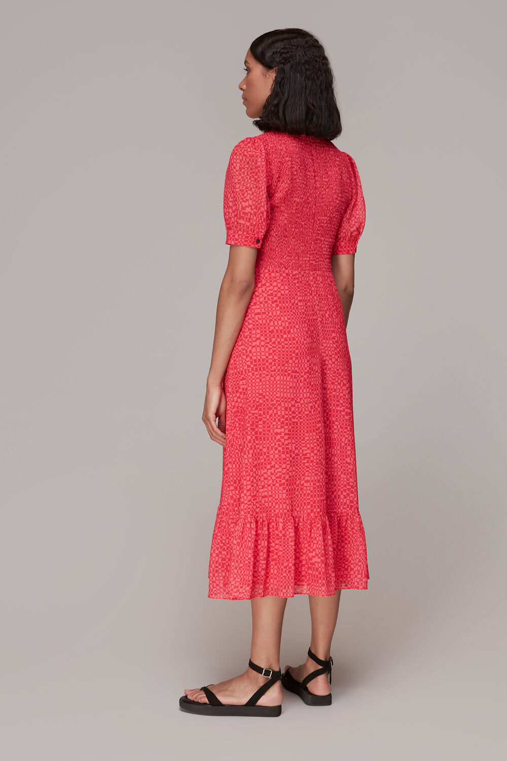 Shirred Checkerboard Dress