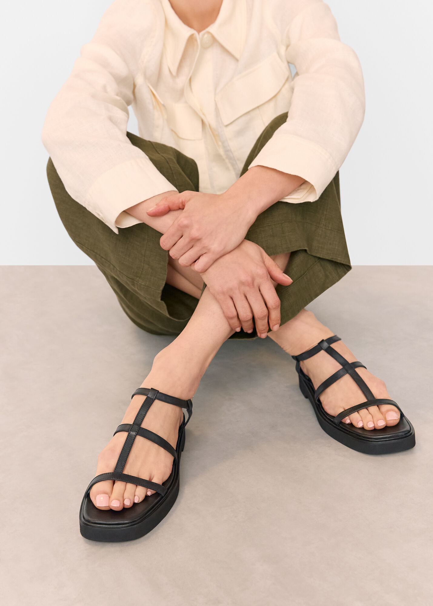 Black Dora Caged Square Toe Sandal | WHISTLES | Whistles US |