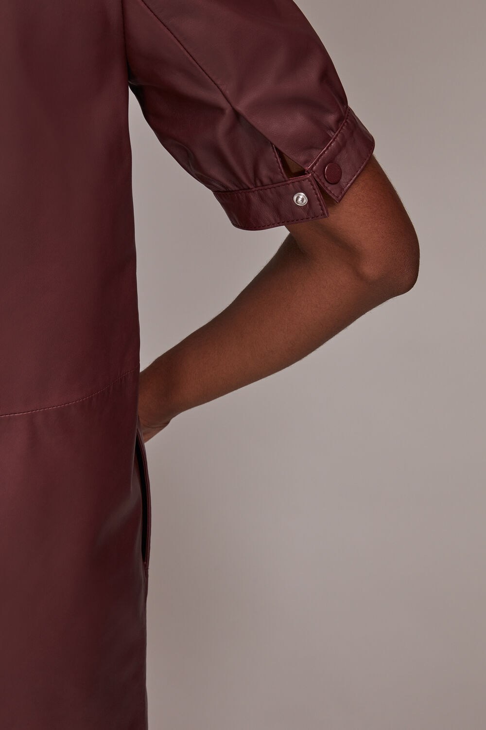 Burgundy Puff Sleeve Leather Dress