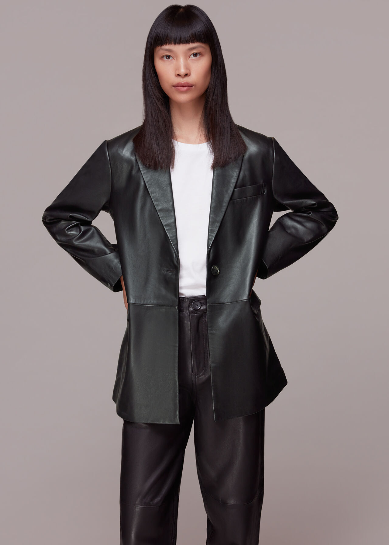 Black Stina Leather Blazer | WHISTLES