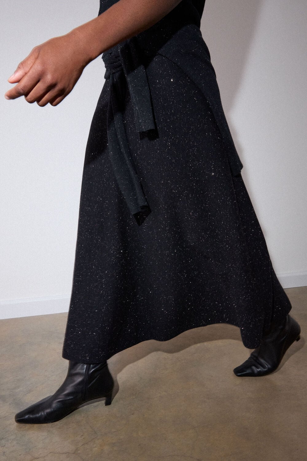 Black Annie Sparkle Knit Midi Skirt