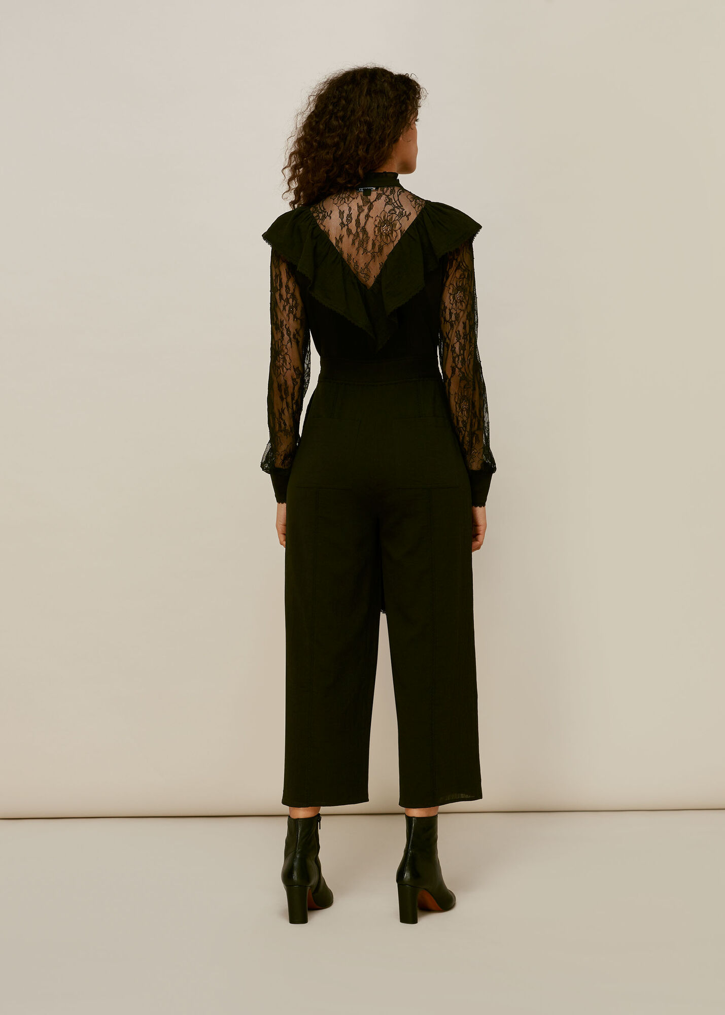 Black Mixed Lace Frill Jumpsuit WHISTLES