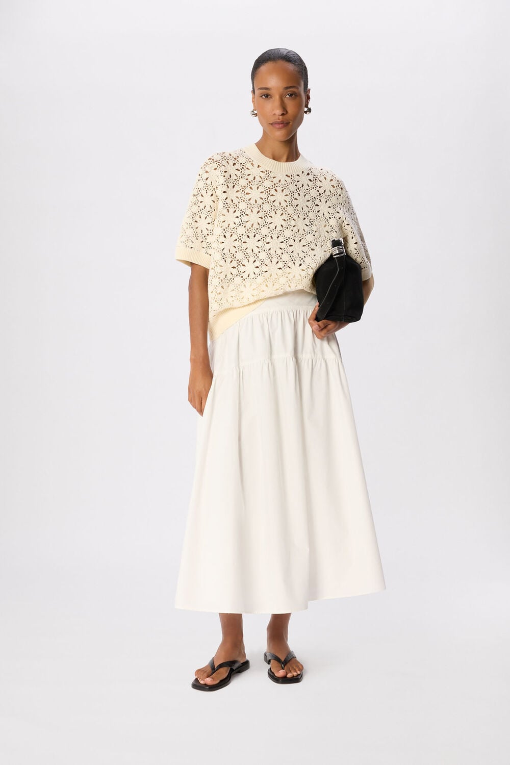 Ivory Cotton Crochet Detail Tshirt